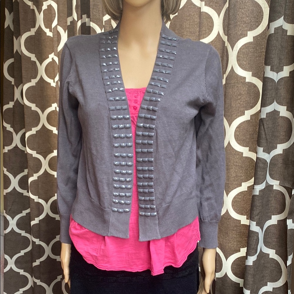 Gray Women's Jacket with Embellished Trim